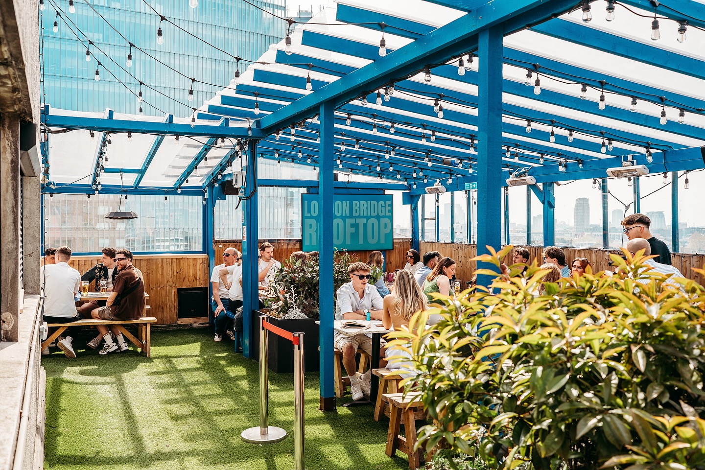 Rooftop bar with artificial grass at London Bridge